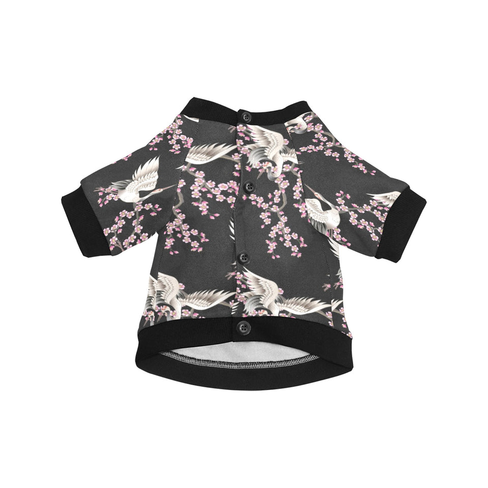 Japanese crane pink sakura pattern All Over Print Pet Dog Round Neck Fuzzy Shirt