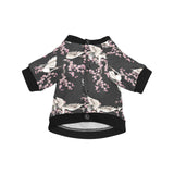 Japanese crane pink sakura pattern All Over Print Pet Dog Round Neck Fuzzy Shirt