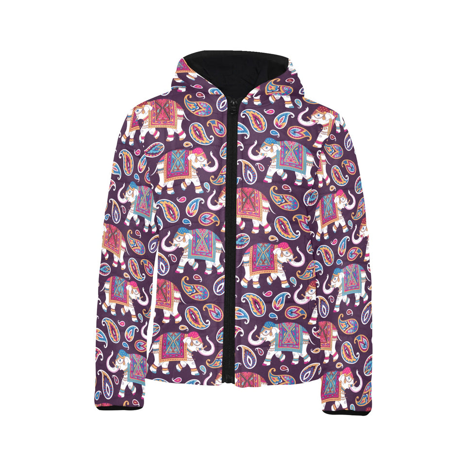 Elephant indian style ornament pattern Kids' Boys' Girls' Padded Hooded Jacket