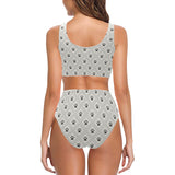 Dog Paws Pattern Print Design 03 Chest Bowknot High Waisted Bikini Swimsuit