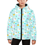 Llama alpaca cactus leaves pattern Kids' Boys' Girls' Padded Hooded Jacket
