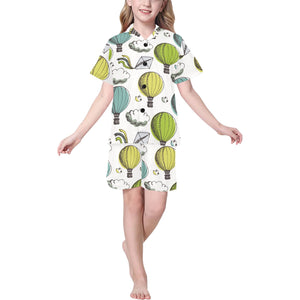 Hot Air Balloon Bird Cloud Pattern Kids' Boys' Girls' V-Neck Short Pajama Set