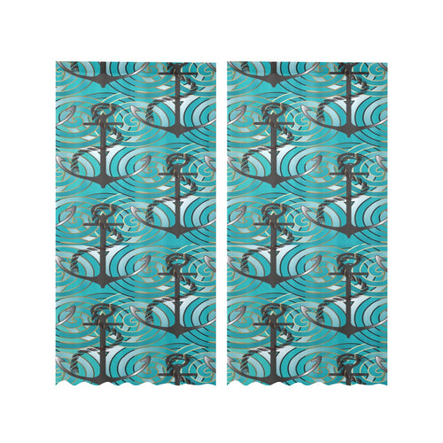 Anchor nautical green background Gauze Curtain
