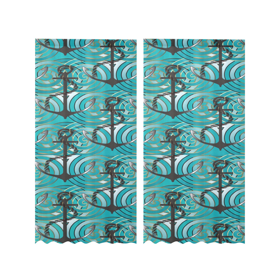 Anchor nautical green background Gauze Curtain