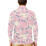 Japanese crane rose pattern Men's Long Sleeve Polo Shirt