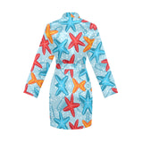 Blue red orange starfish pattern Women's Long Sleeve Belted Night Robe