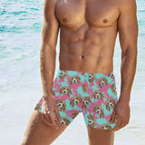 Beagle muzzles turquoise paint splashes pink patte Men's Swimming Trunks