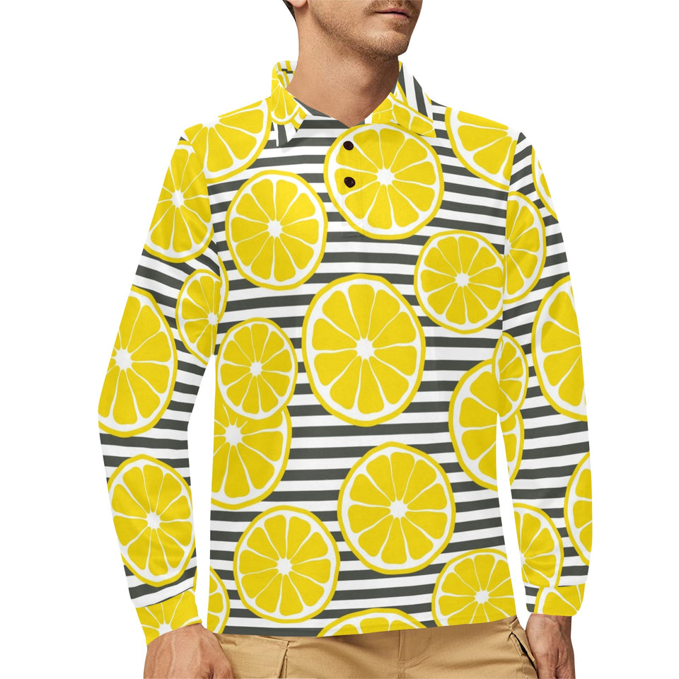 slice of lemon design pattern Men's Long Sleeve Polo Shirt