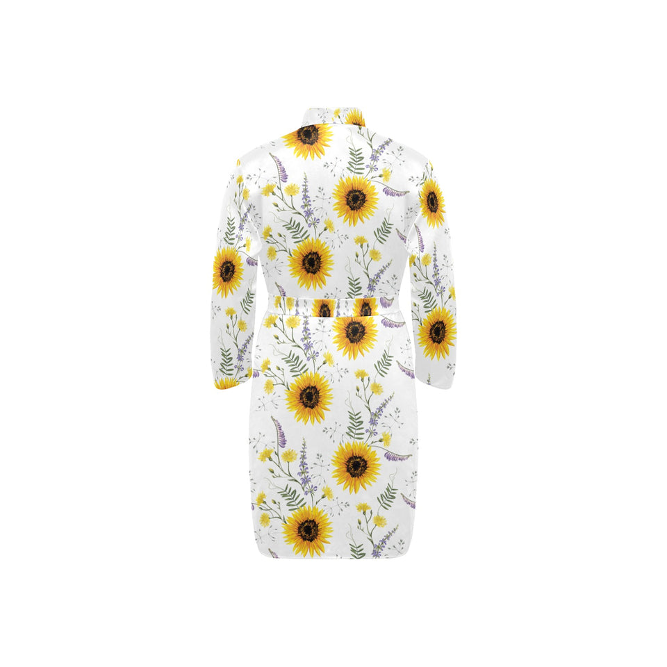 beautiful sunflowers pattern Men's Long Sleeve Belted Night Robe