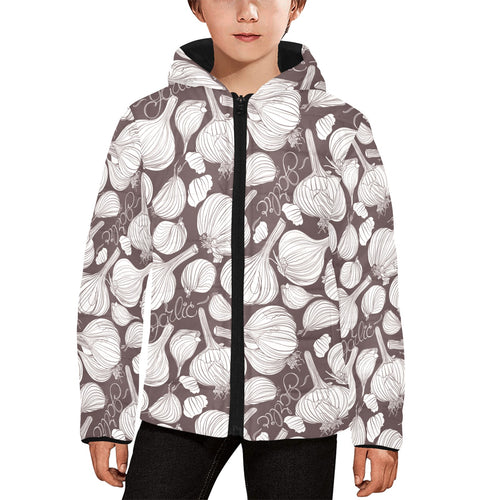 Garlic bulb dark background Kids' Boys' Girls' Padded Hooded Jacket