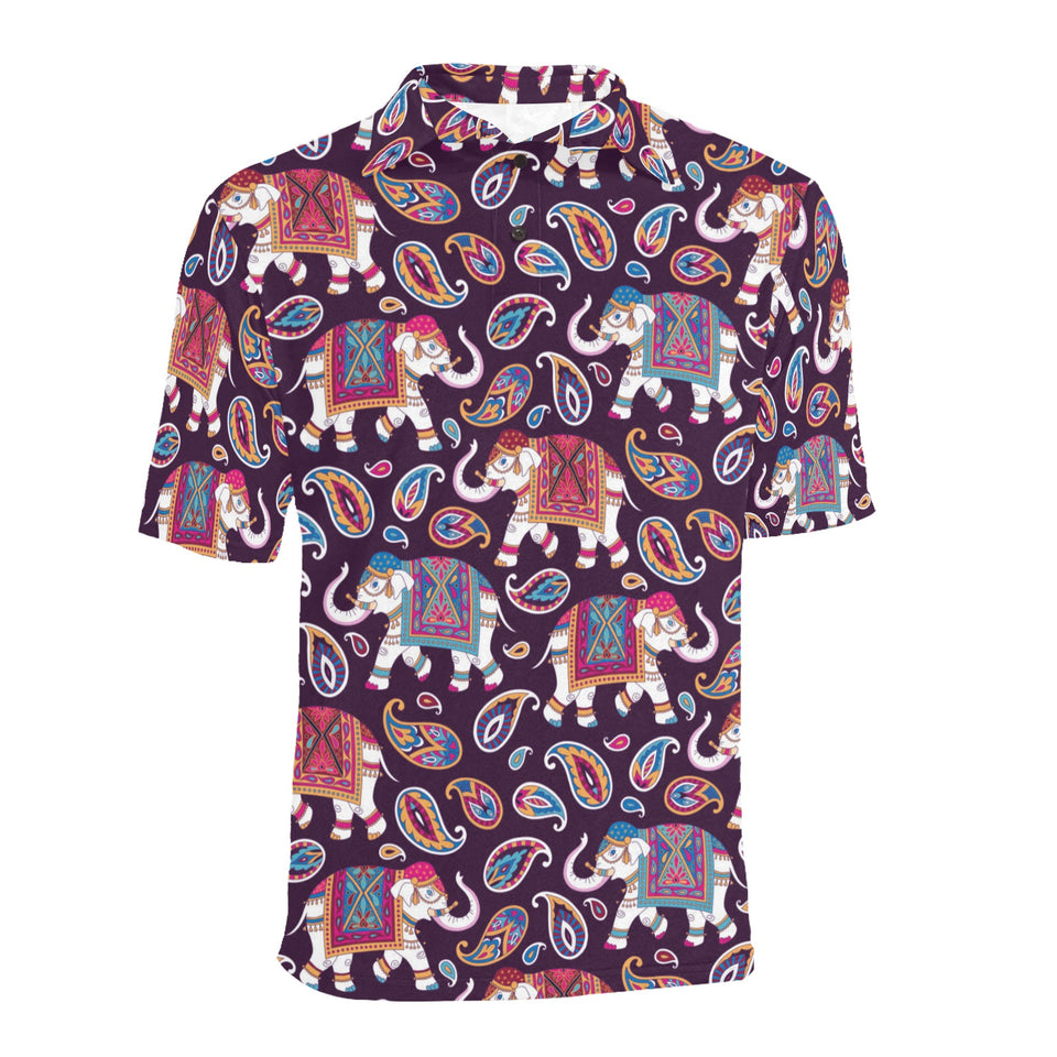 Elephant indian style ornament pattern Men's All Over Print Polo Shirt