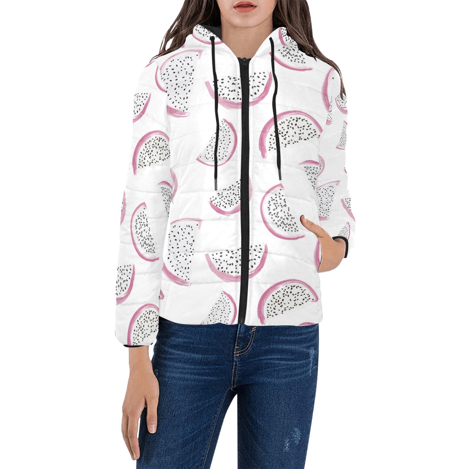 dragon fruit pattern Women's Padded Hooded Jacket