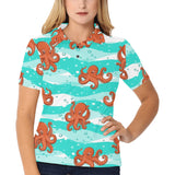 Octopuses sea wave background Women's All Over Print Polo Shirt