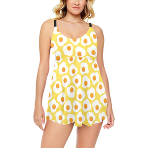 Fried Eggs Pattern Print Design 05 Chest Sexy Pleated Two Piece Swim Dress