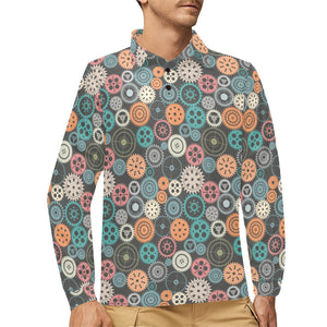 Gear Pattern Print Design 05 Men's Long Sleeve Polo Shirt