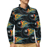 Bowling balls flame pattern Men's Long Sleeve Polo Shirt
