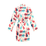 Red Blue guitar pattern Women's Long Sleeve Belted Night Robe