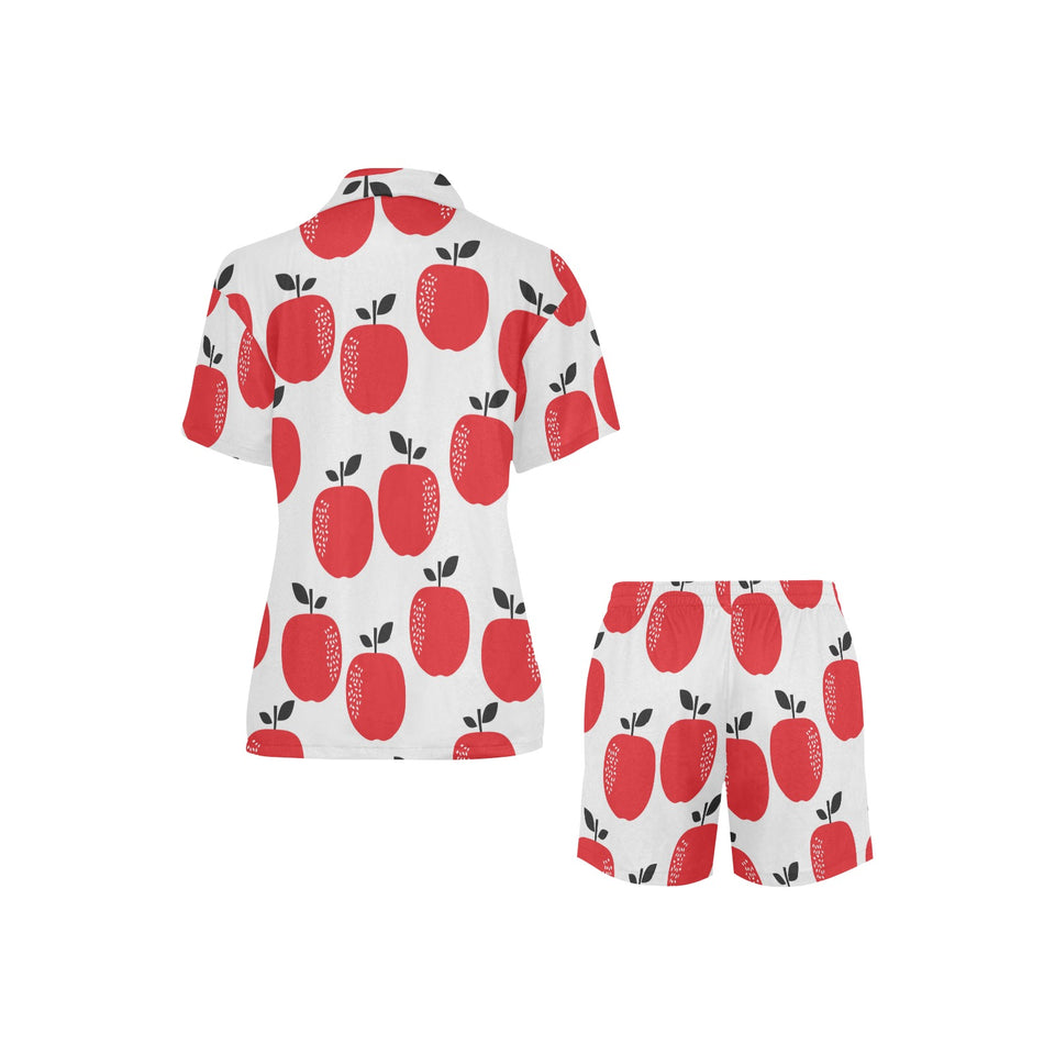red apples white background Women's V-Neck Short Pajama Set