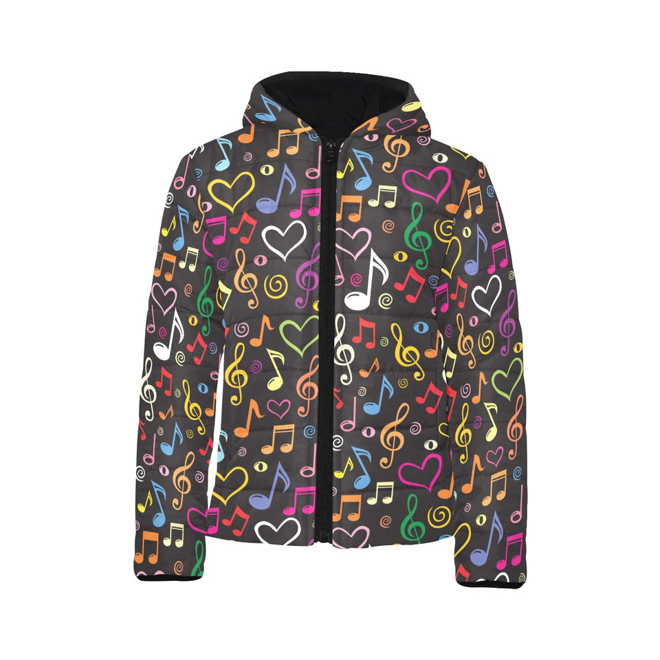 Music Notes Pattern Print Design 02 Kids' Boys' Girls' Padded Hooded Jacket