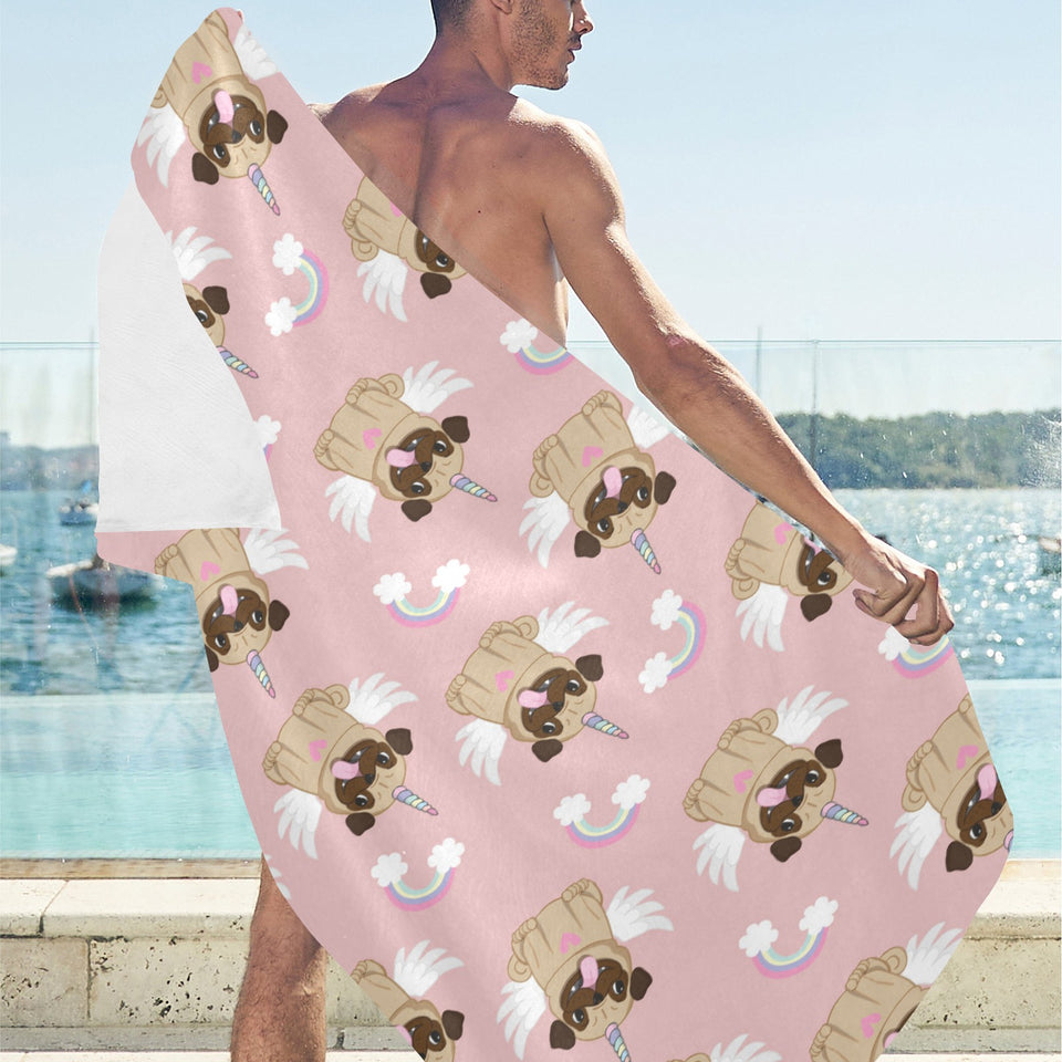Cute unicorn pug pattern Beach Towel