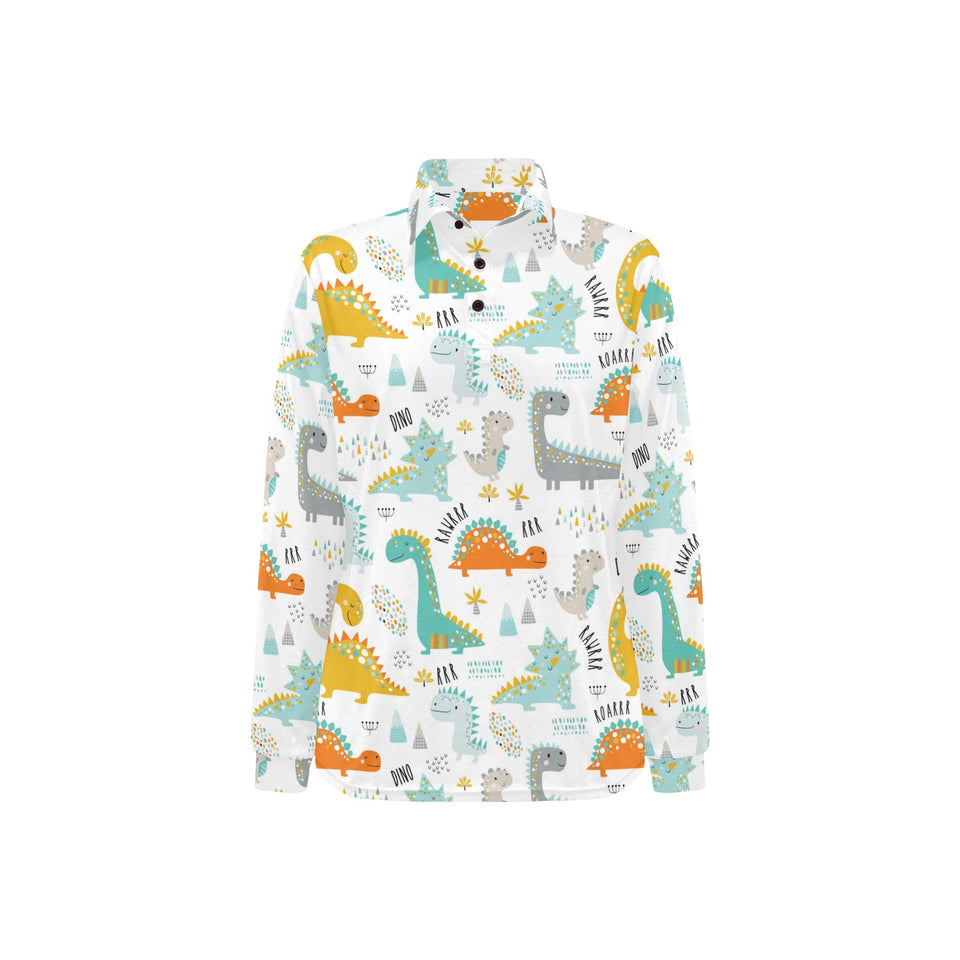 Cute funny kids dinosaurs pattern Women's Long Sleeve Polo Shirt