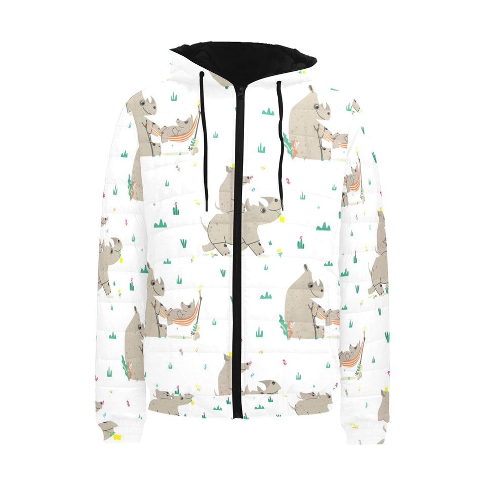 Cute Rhino pattern background Men's Padded Hooded Jacket