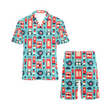 British Pattern Print Design 04 Men's V-Neck Short Pajama Set