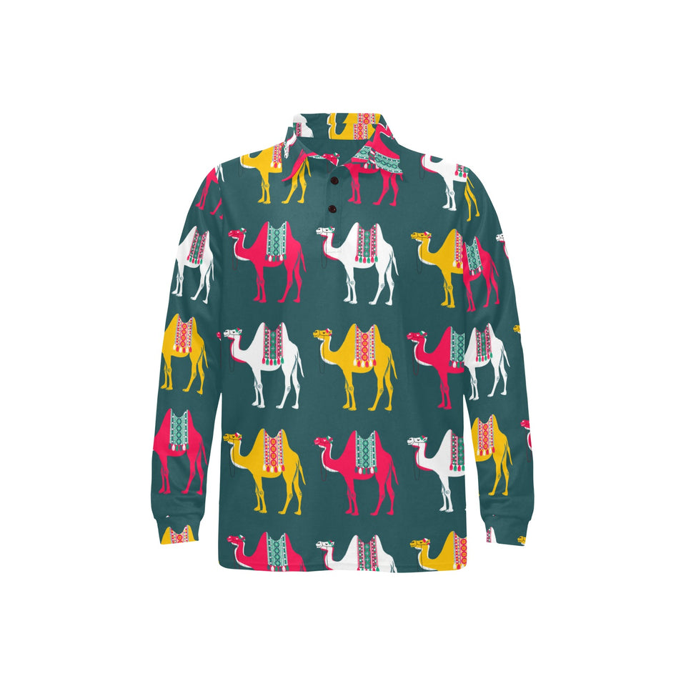 Camel pattern Men's Long Sleeve Polo Shirt