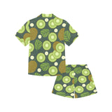 Whole sliced kiwi leave and flower Kids' Boys' Girls' V-Neck Short Pajama Set