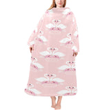 White swan and flower love pattern Blanket Robe with Sleeves