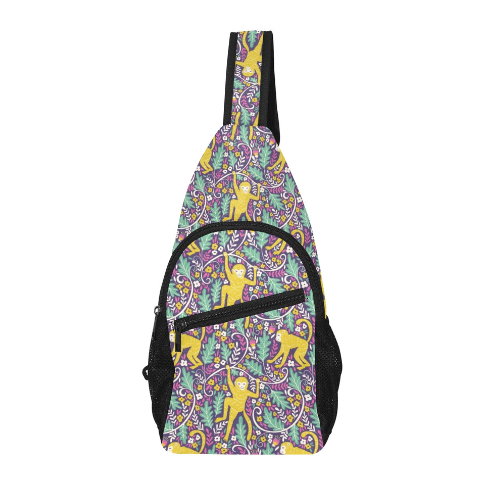 Cute yellow monkey leaves pattern All Over Print Chest Bag