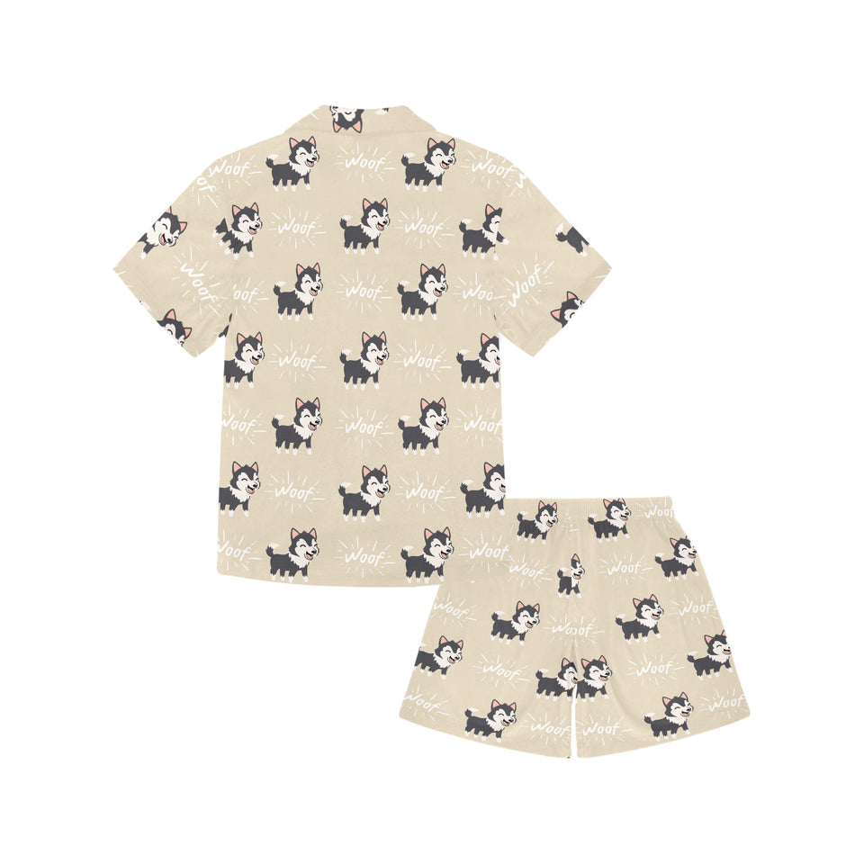 Cute Siberian Husky Kids' Boys' Girls' V-Neck Short Pajama Set