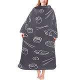 sushi pattern black background Blanket Robe with Sleeves