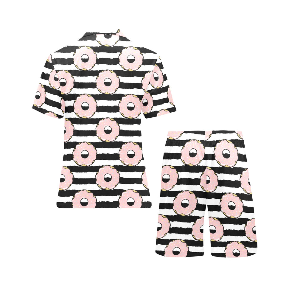 Donuts pink icing striped pattern Men's V-Neck Short Pajama Set