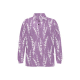 Lavender flowers purple pattern Men's Long Sleeve Polo Shirt