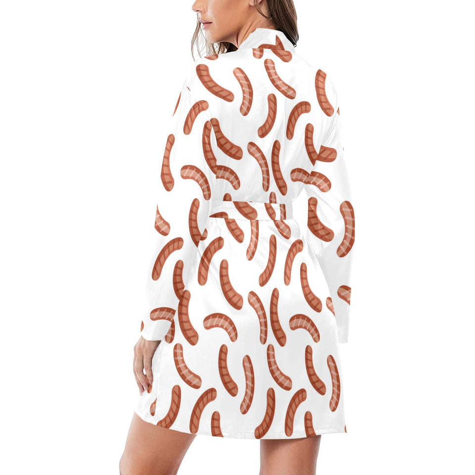 Sausage Pattern Print Design 04 Women's Long Sleeve Belted Night Robe
