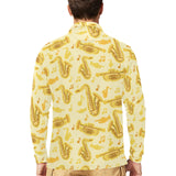 Saxophone cornet pattern yellow background Men's Long Sleeve Polo Shirt