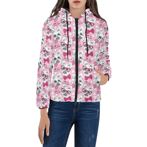 Yorkshire Terrier Pattern Print Design 03 Women's Padded Hooded Jacket