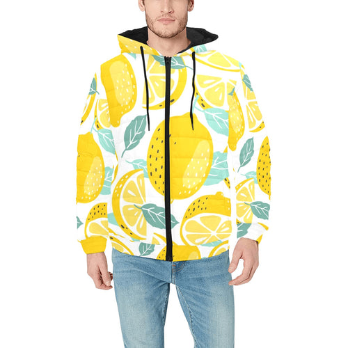 lemon design pattern Men's Padded Hooded Jacket