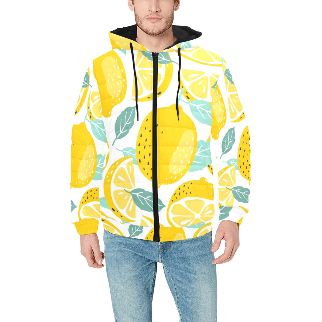 lemon design pattern Men's Padded Hooded Jacket