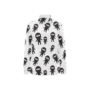 Ninja pattern plaid background Women's Long Sleeve Polo Shirt