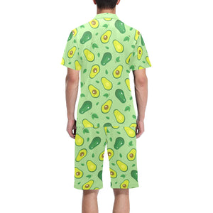 Avocado pattern green background Men's V-Neck Short Pajama Set