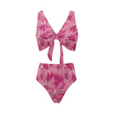 Beautiful dragonfly pink background Chest Bowknot High Waisted Bikini Swimsuit