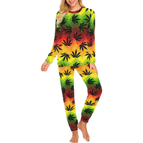 Canabis Marijuana Weed Pattern Print Design 03 Women's All Over Print Pajama Set