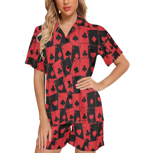 Casino Cards Suits Pattern Print Design 02 Women's V-Neck Short Pajama Set