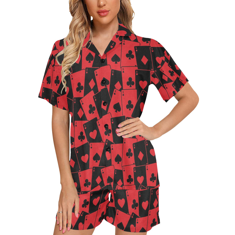 Casino Cards Suits Pattern Print Design 02 Women's V-Neck Short Pajama Set