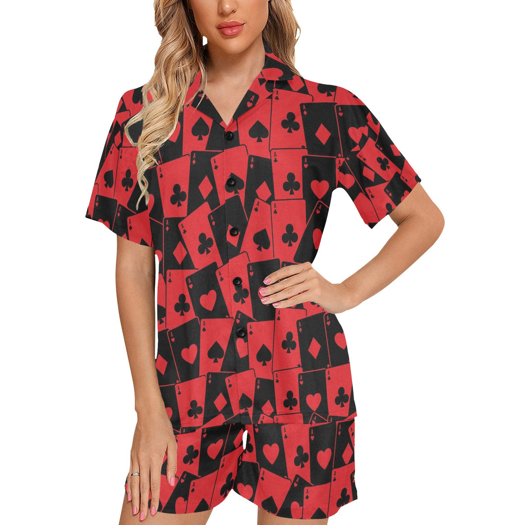 Casino Cards Suits Pattern Print Design 02 Women's V-Neck Short Pajama Set
