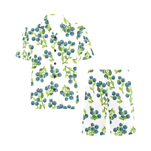 blueberry white background Men's V-Neck Short Pajama Set