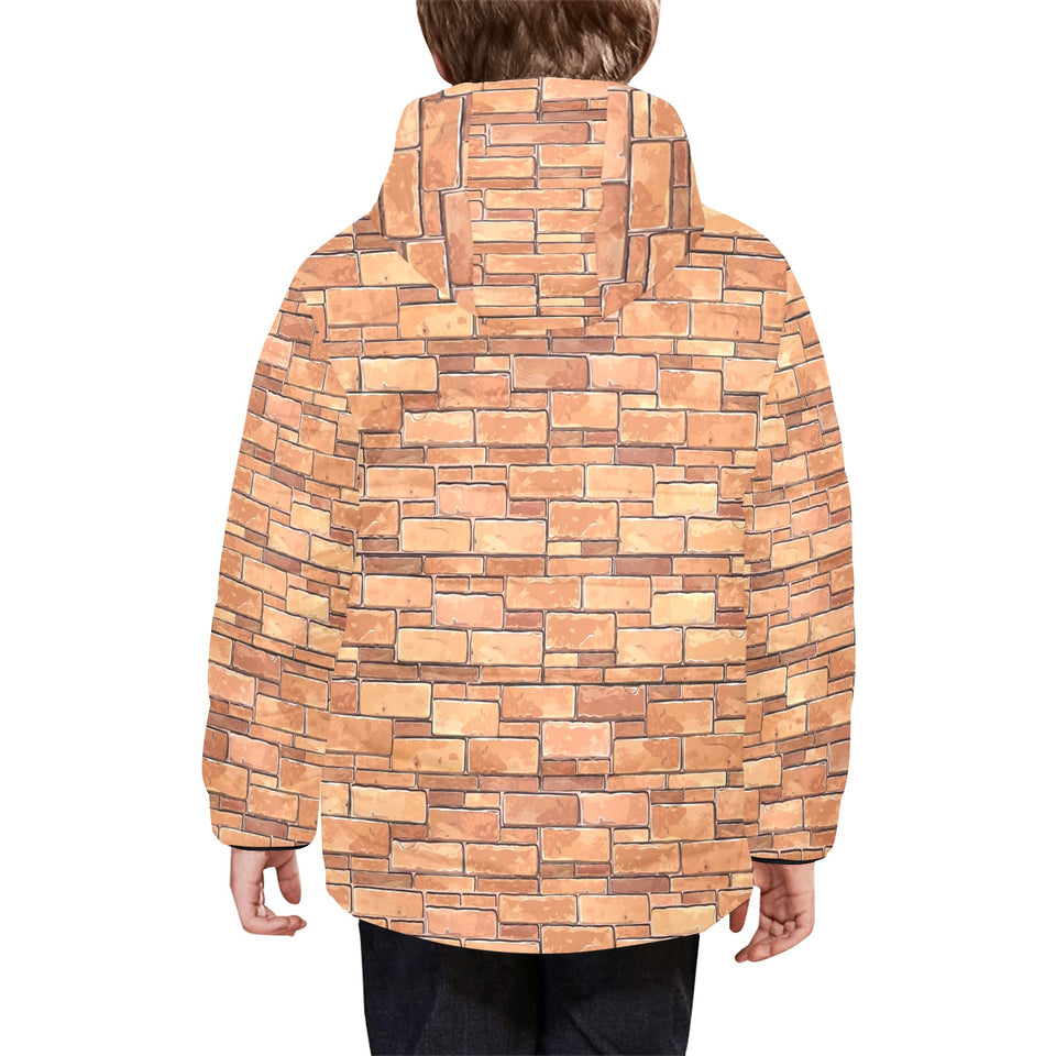 Brick Printed Pattern Print Design 04 Kids' Boys' Girls' Padded Hooded Jacket