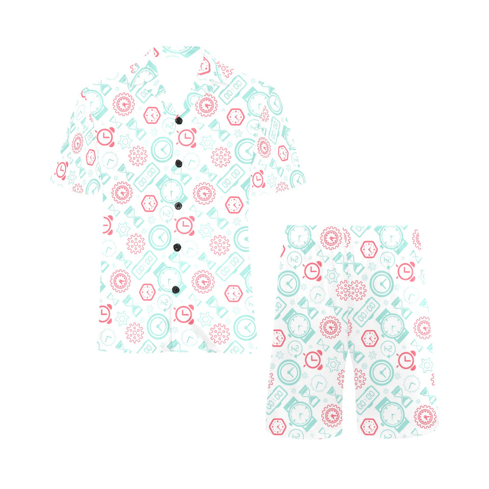 Clock time pattern blackground Men's V-Neck Short Pajama Set